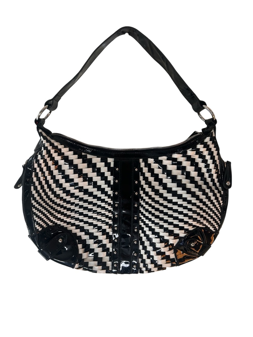 WHBM Black and White Woven Patterned Shoulder Bag